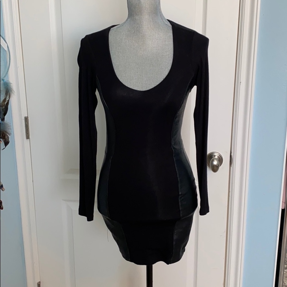 Sky Genuine leather paneled black dress